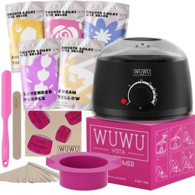 Waxing Kit 19 Items, WUWUVISTA Hair Removal Wax Kit With Wax Melt Warmer Waxing Beads For Face, Brazilian, Full Body, Bikini Suitable For Plugs O (Option: Black-EU Plug)