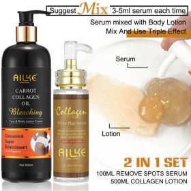 AILKE Skin Whitening Face Serum, Reduce Spots, Moisturizing, Even Skin Tone, With Organic Collagen, Skin Lightening Body Serum (NET WT: Lotion and Seum)