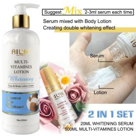 AILKE Brightening Moisturizing Whitening Body Lotion, Suitable For Black & Dark And Brown Skin Care Large Bottle With Pump 500ML (Color: 2 in 1 set Vitamin)